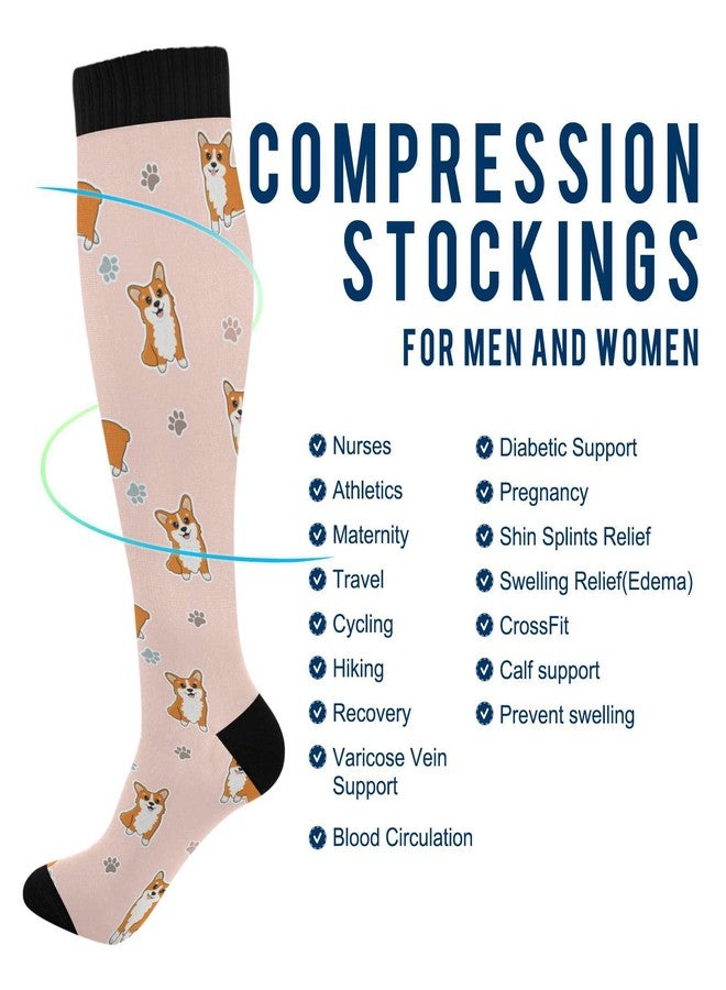 Wusikd Corgi Dog Compression Socks for Women and Men Circulation Cute Pink Long Socks for Athletic Running 1 - Image 4